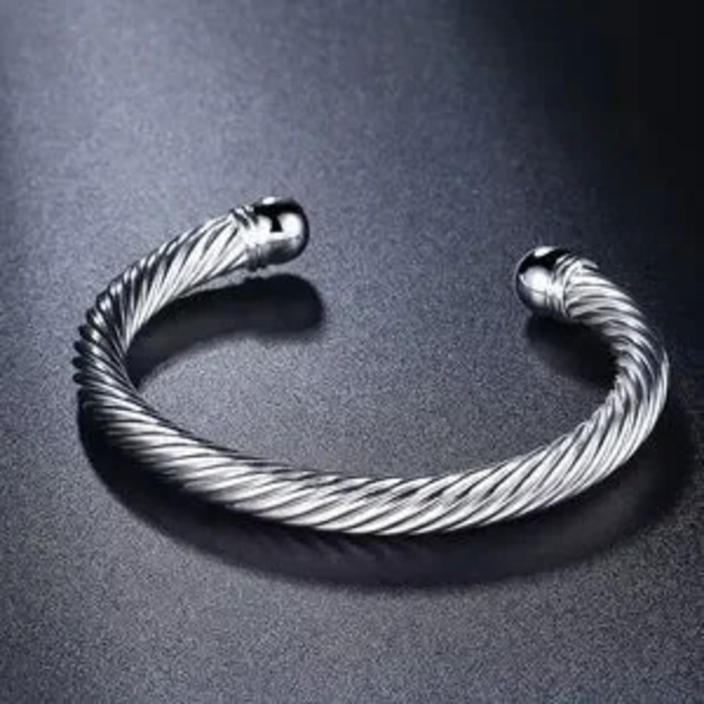925 Sterling Silver Twisted Wire Bangle Cuff Bracelet